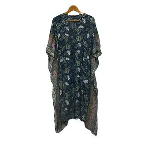 Suzanne Betro Women’s L Bohemian Kimono Floral Dress Chic Eclectic Hippie Casual